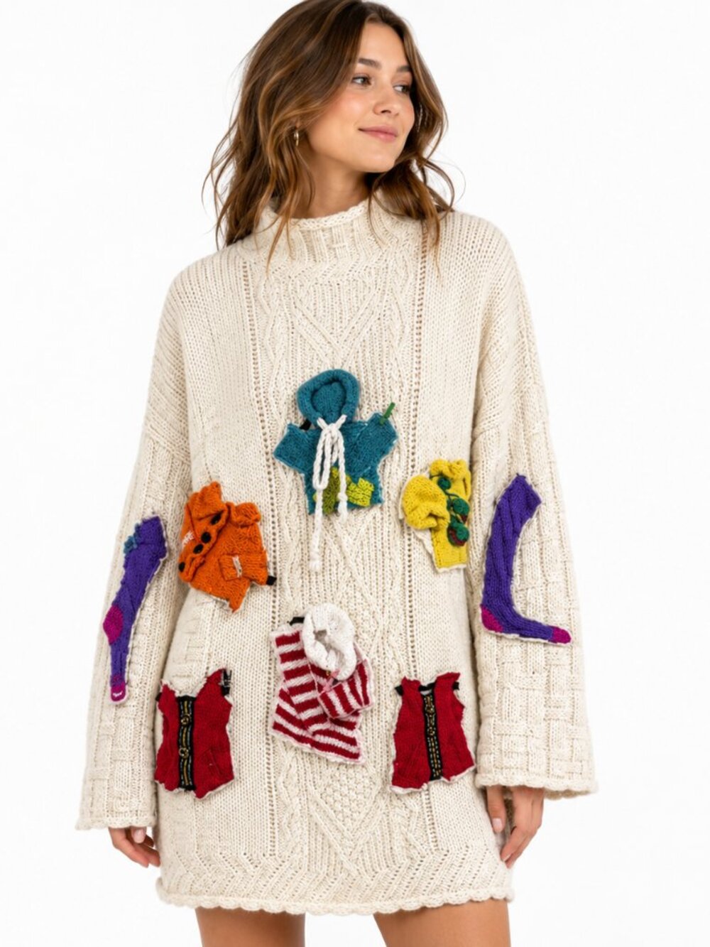 Vintage Knitmakers 3D Sweater Womens XL Clothesline USA 80s Novelty Art Knit